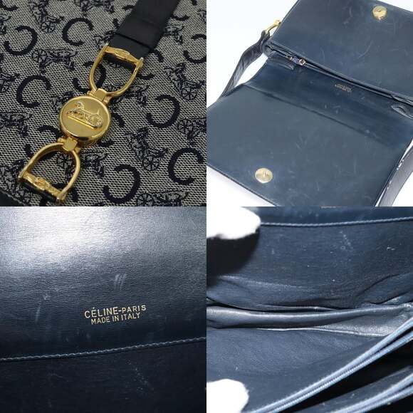 CELINE C Sulky Shoulder Bag Canvas Navy Gold - Picture 11 of 13